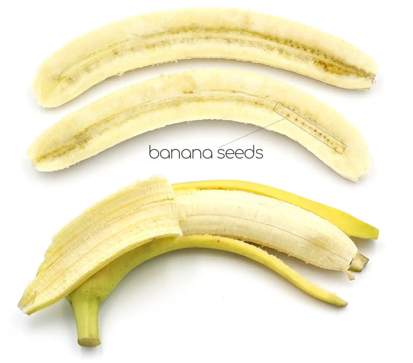 seeds seen in a sliced banana